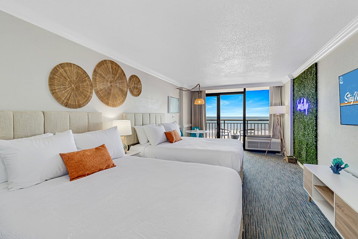 Surf Pavilion oceanfront suite with stylish decor near Myrtle Beach Sky Wheel at StayMareni