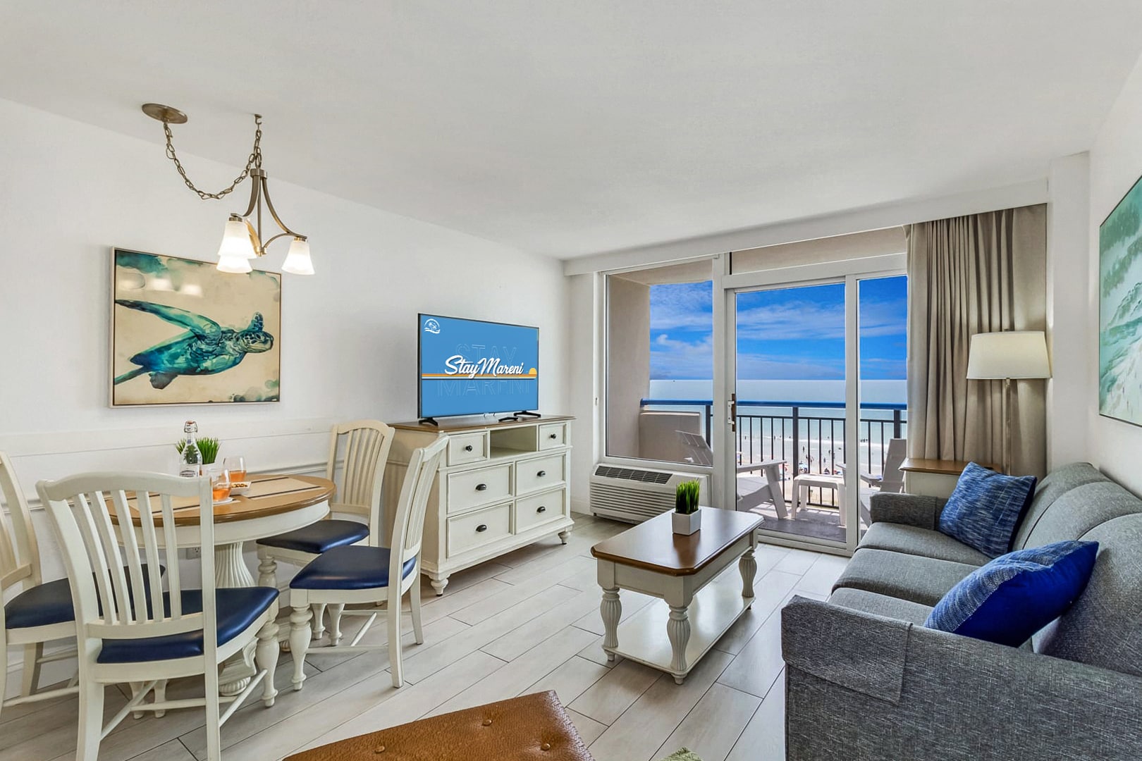Tiki Beach vacation rental ocean view from private balcony at StayMareni Myrtle Beach